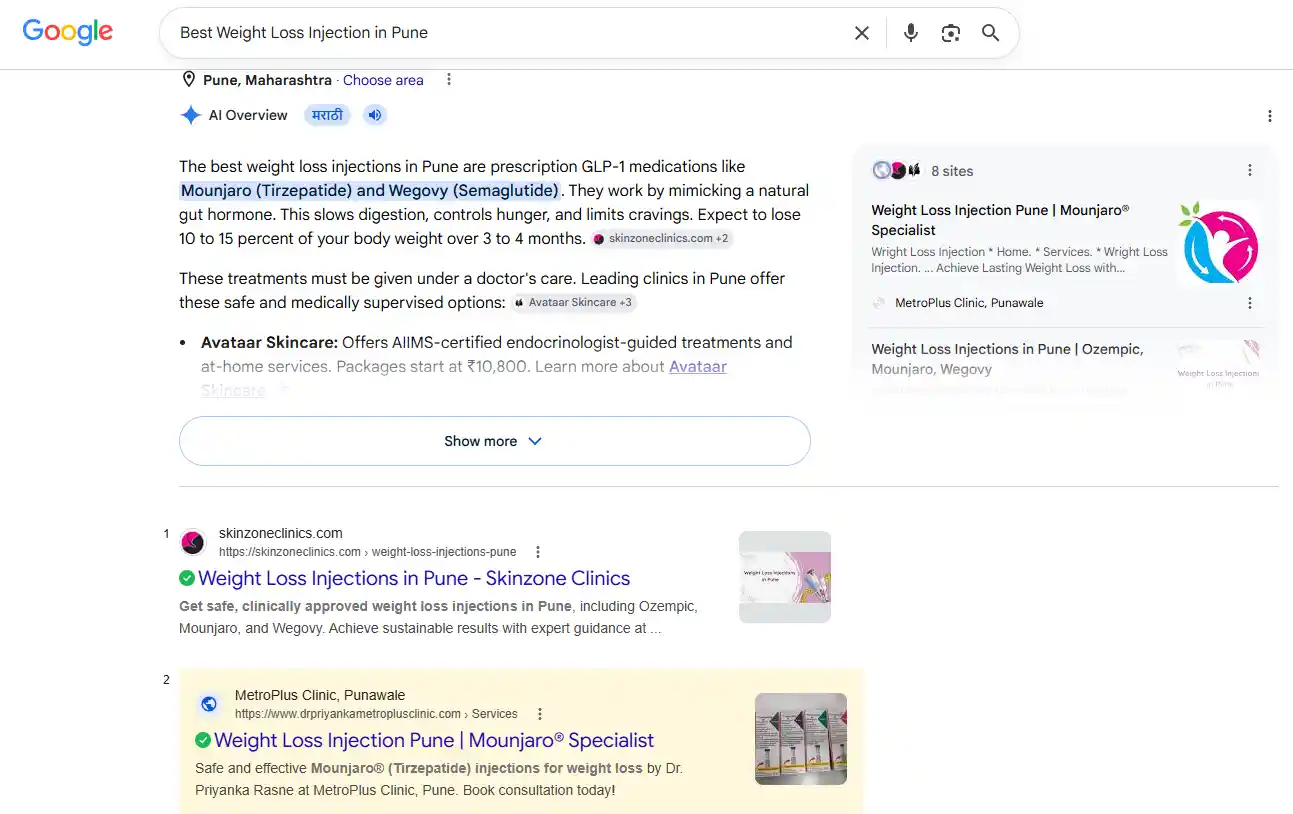 Best Weight Loss Injection in Pune SERP AI Overview