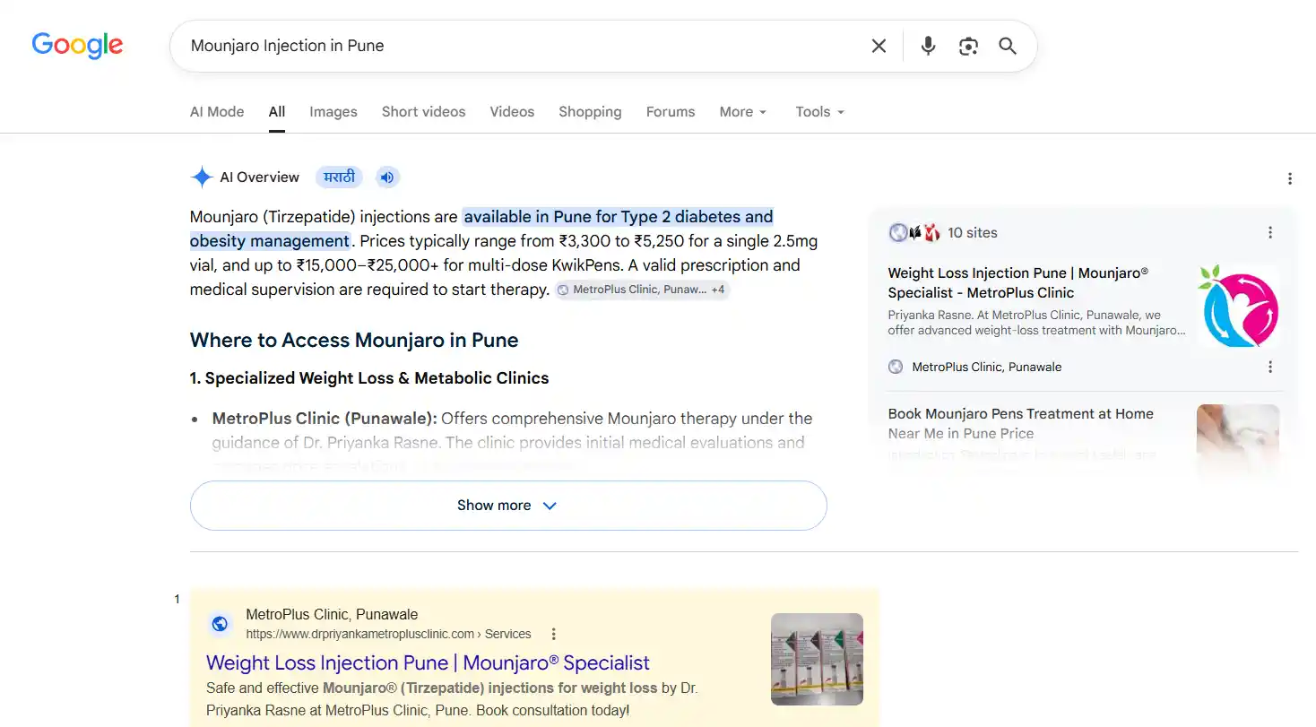 Mounjaro Injection in Pune AI Overview SERP
