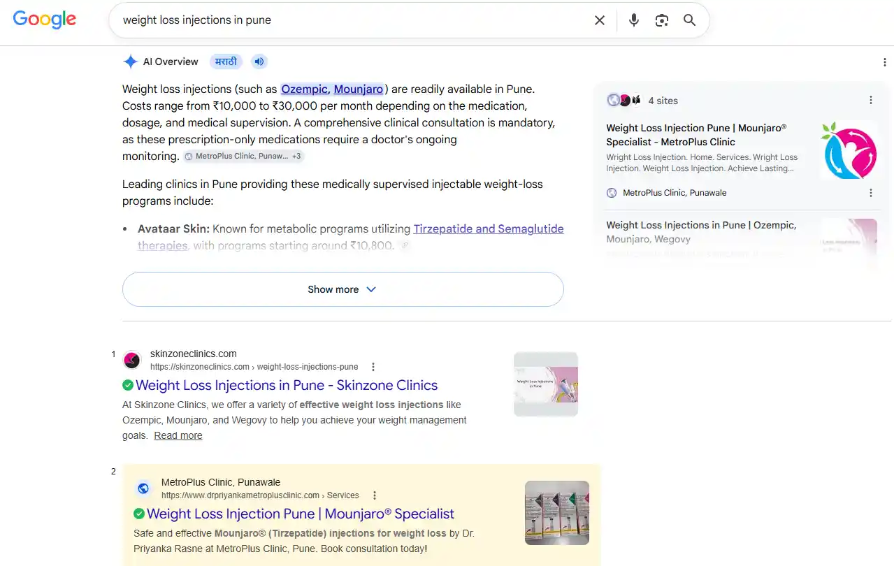 Weight Loss Injection in Pune AI Overview SERP